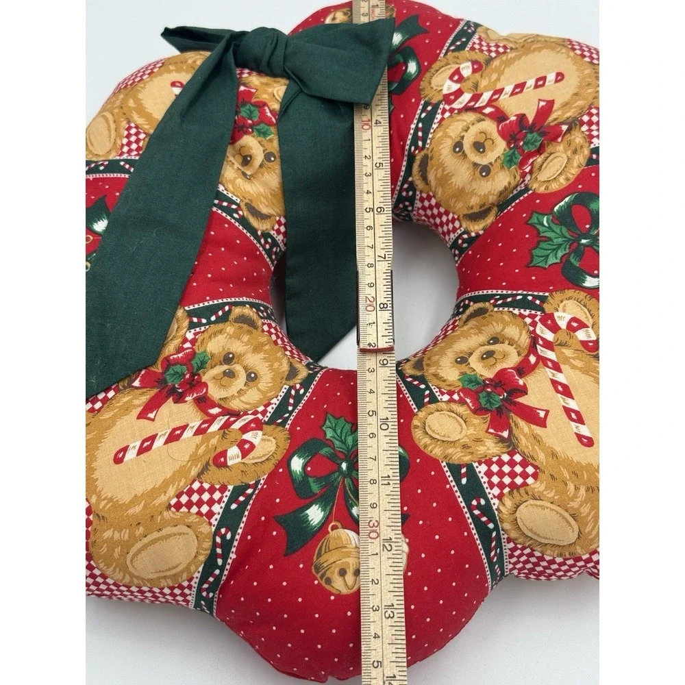 Vintage Plush‎ Stuffed Christmas Wreath, Teddy Bear, Red White Green pattern